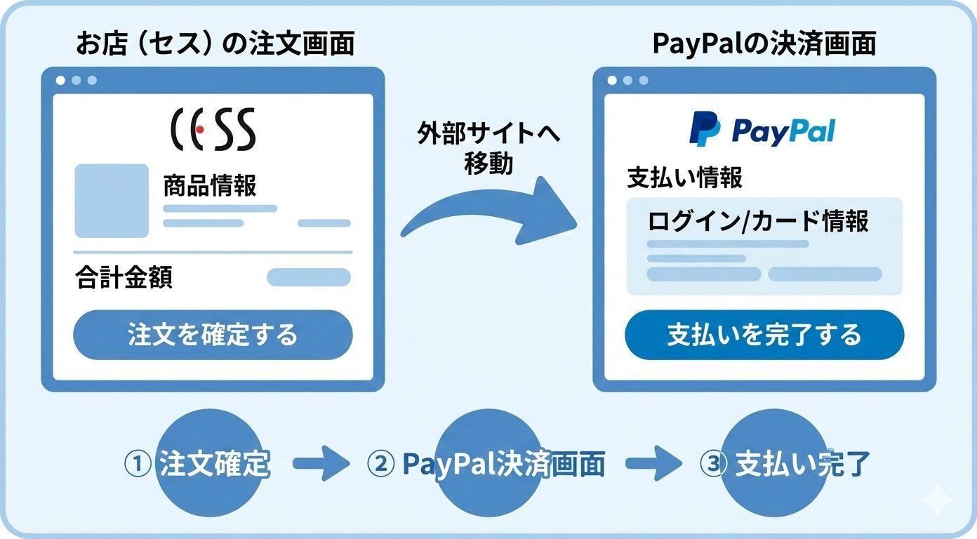 注文後に外部のPayPal決済画面へ移動する仕組み
