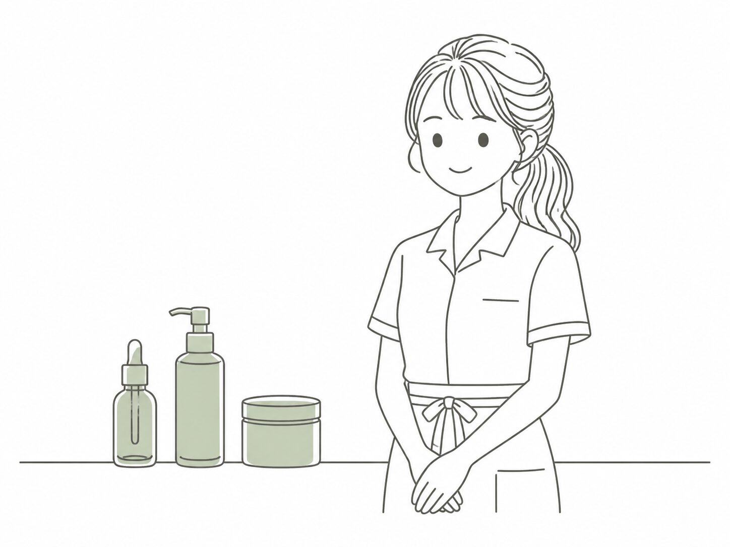 業務用化粧品の仕入れについて相談し安心するサロンスタッフのイラスト