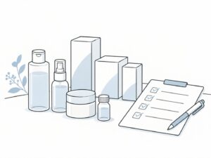 化粧品OEMの試作品と小ロットの化粧箱、確認表のイラスト